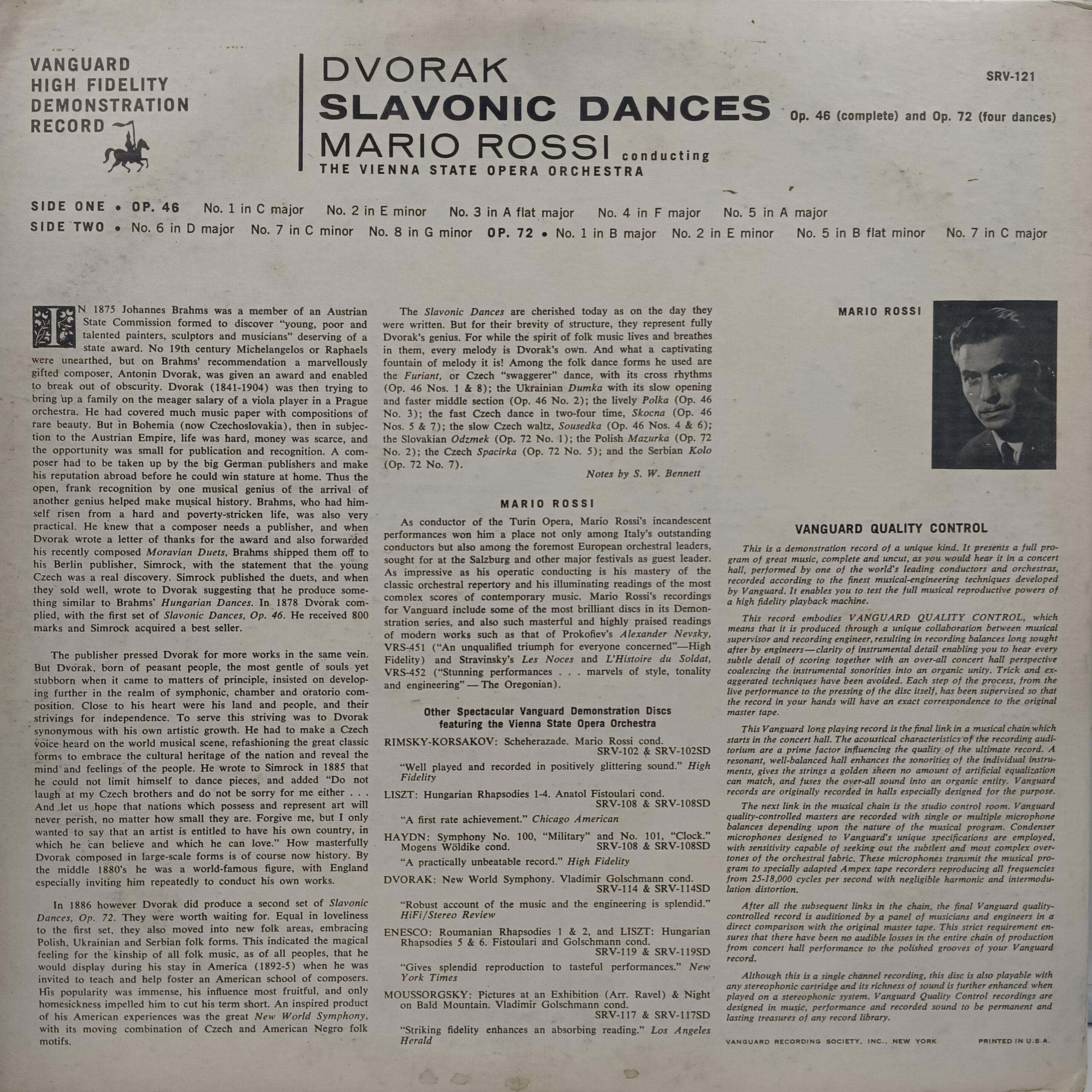 Mario Rossi - Slavonic Dances - SRV 121 - (90-95%) - Western Classical LP Vinyl Record Mario Rossi - Slavonic Dances - SRV 121 - (90-95%) - Western Classical LP Vinyl Record