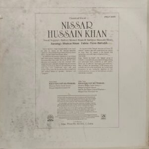 Nisar Hussain Khan - PMLP 3065 - (90-95%) - Indian Classical Vocal LP Vinyl Record