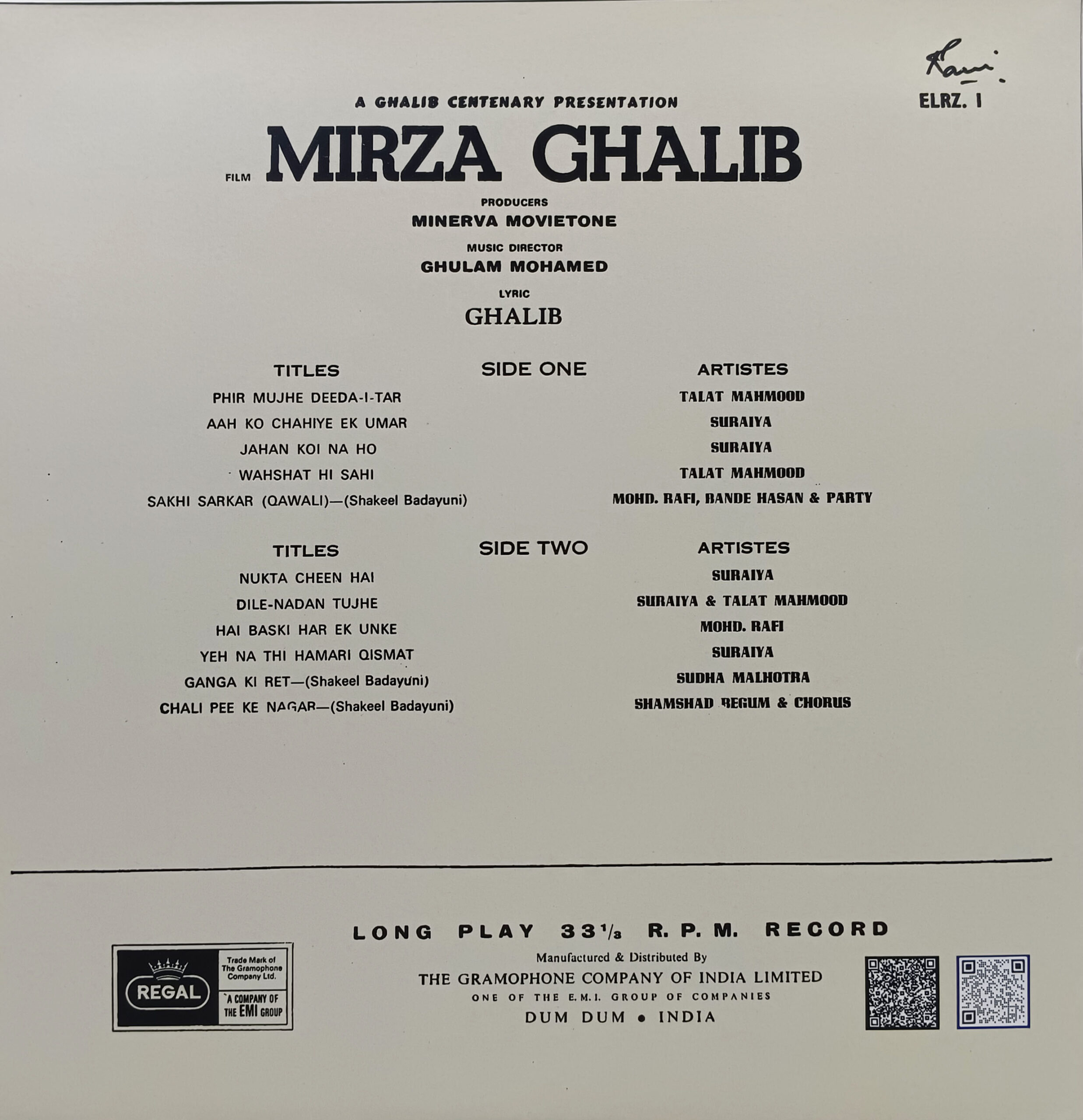 Mirza Ghalib - ELRZ I - (85-90%) - CR - Bollywood Rare LP Vinyl Record Mirza Ghalib - ELRZ I - (85-90%) - CR - Bollywood Rare LP Vinyl Record