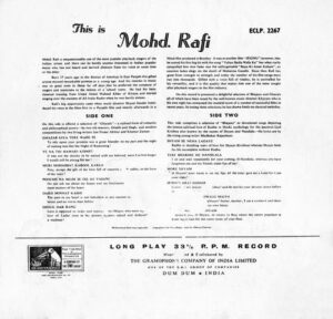 Mohd. Rafi - This Is - ECLP 2267 - (85-90%) - CR - Ghazal LP Vinyl Record