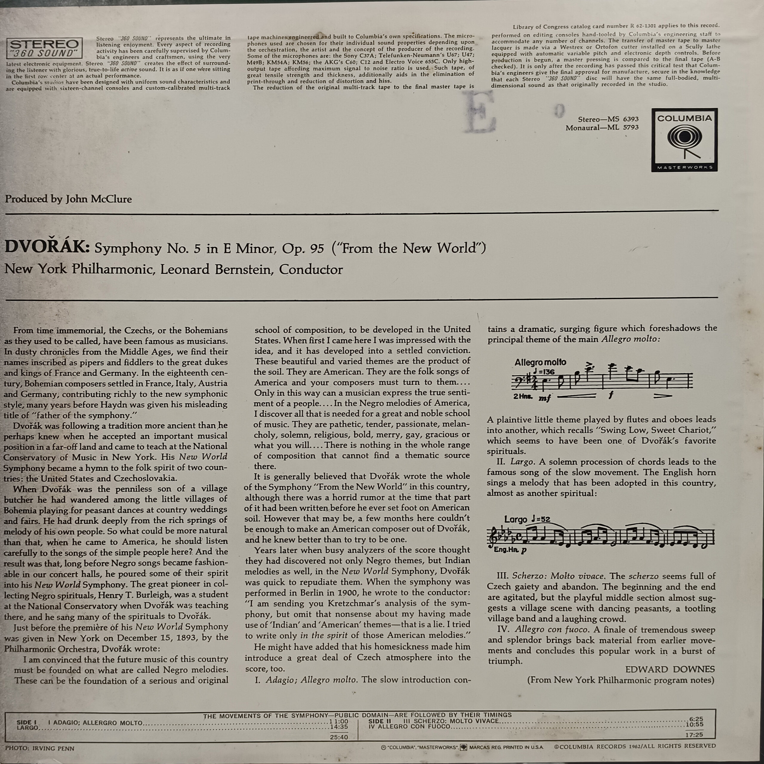 Bernstein - New York Philharmonic - Dvorak - New World Symphony - MS 6393 - Western Classical Record Bernstein - New York Philharmonic - Dvorak - New World Symphony - MS 6393 - Western Classical Record