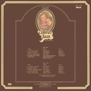 Umrao Jaan - ECLP 5724 - (90-95%) - CR - Bollywood LP Vinyl Record