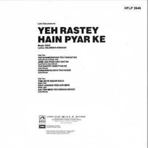 Yeh Rastey Hain Pyar Ke - HFLP 3646 - CR - (90-95%) - Bollywood LP Vinyl Record
