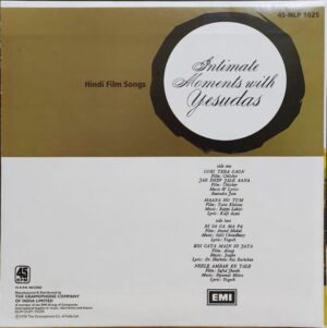Yesudas - Intimate Moments With - 45NLP 1025 - CR - (80-85%) - Film Hits LP Vinyl Record