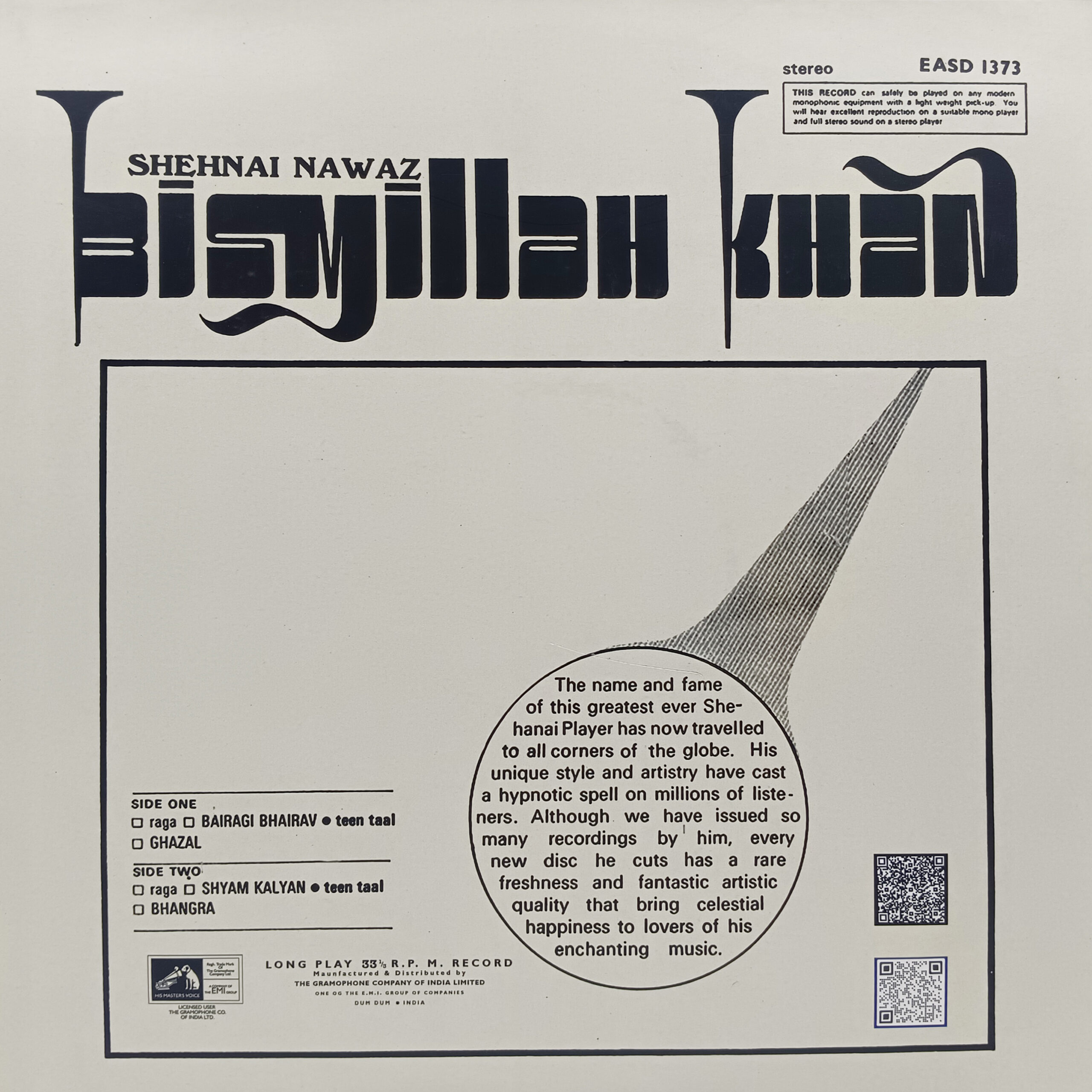 Bismillah Khan - EASD 1373 - CR - (90-95%) - Indian Classical Instrumental LP Vinyl Record Bismillah Khan - EASD 1373 - CR - (90-95%) - Indian Classical Instrumental LP Vinyl Record