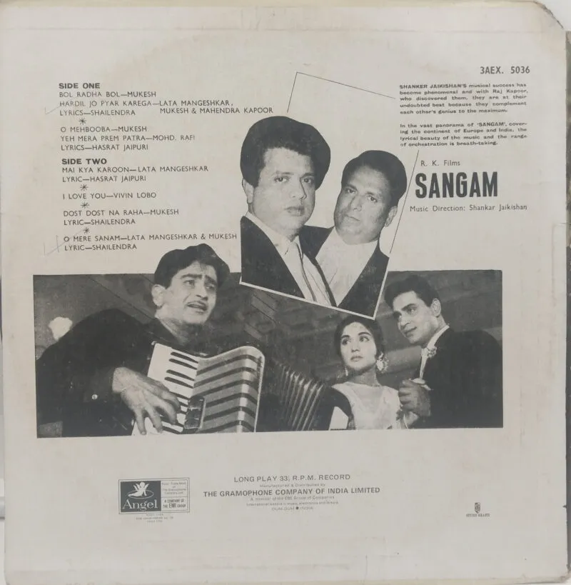 Sangam - 3AEX 5036 - Bollywood LP Vinyl Record Sangam - 3AEX 5036 - Bollywood LP Vinyl Record