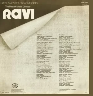 Ravi - The Best Of Music Director - MFPE 1042 - CR - Special Deal Private LP Vinyl Record