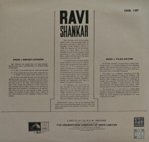 Ravi Shankar - EASD 1307 - HRL - CR - (90-95%) - Indian Classical Instrumental LP Vinyl Record