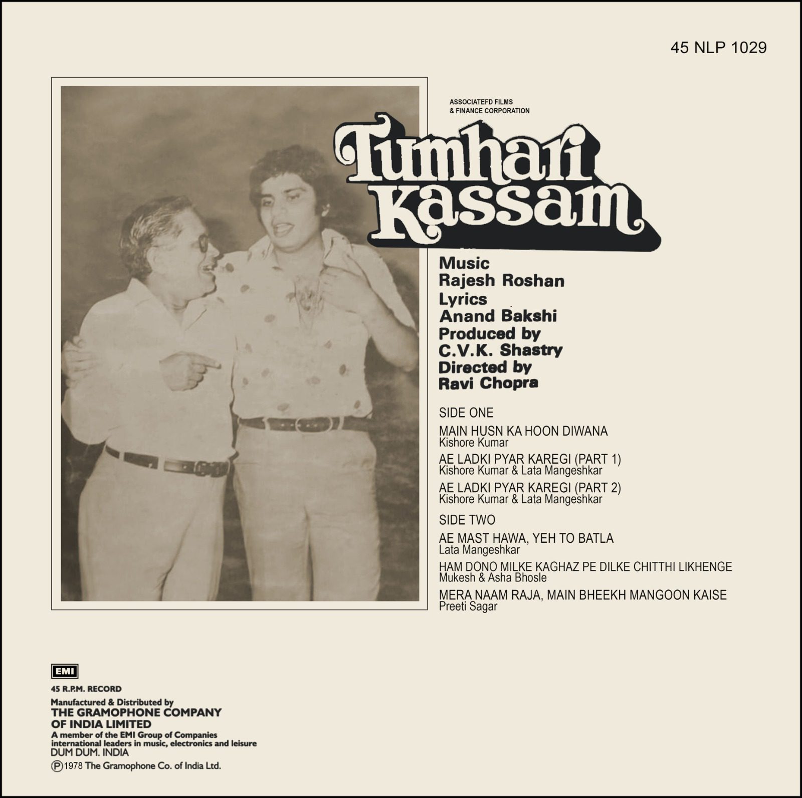 Tumhari Kassam - 45NLP 1029 - Cover Reprinted - (80-85%) - Bollywood LP Vinyl Tumhari Kassam - 45NLP 1029 - Cover Reprinted - (80-85%) - Bollywood LP Vinyl