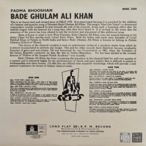 Bade Ghulam Ali Khan - MOAE 5004 - Cover Reprinted - Indian Classical Vocal LP Vinyl Record
