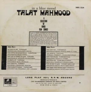 Talat Mahmood - In A Blue Mood - 3AEX 5224 - (Condition 90-95%) - Odeon – Film Hits LP Vinyl